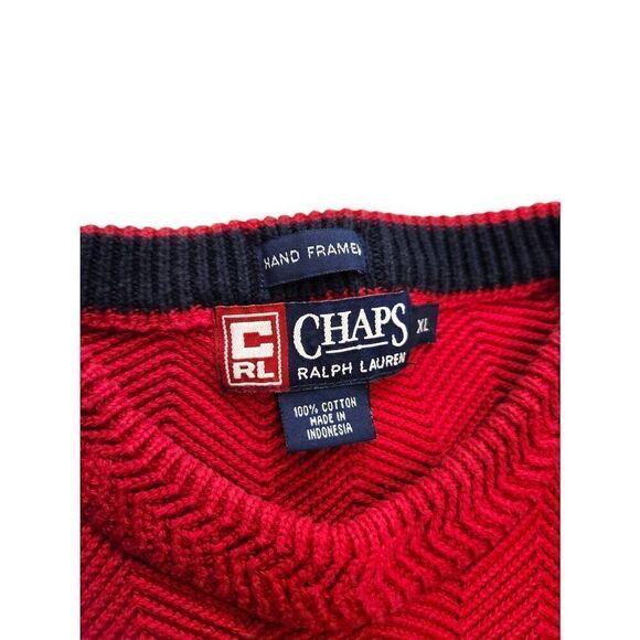 Ralph Lauren Chaps Hand framed Knit sweater Cotton Men's XL Red Crest logo - Picture 3 of 7